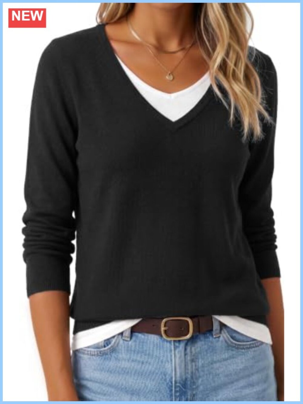 Wool Blend V Neck Patchwork Pullover Sweater